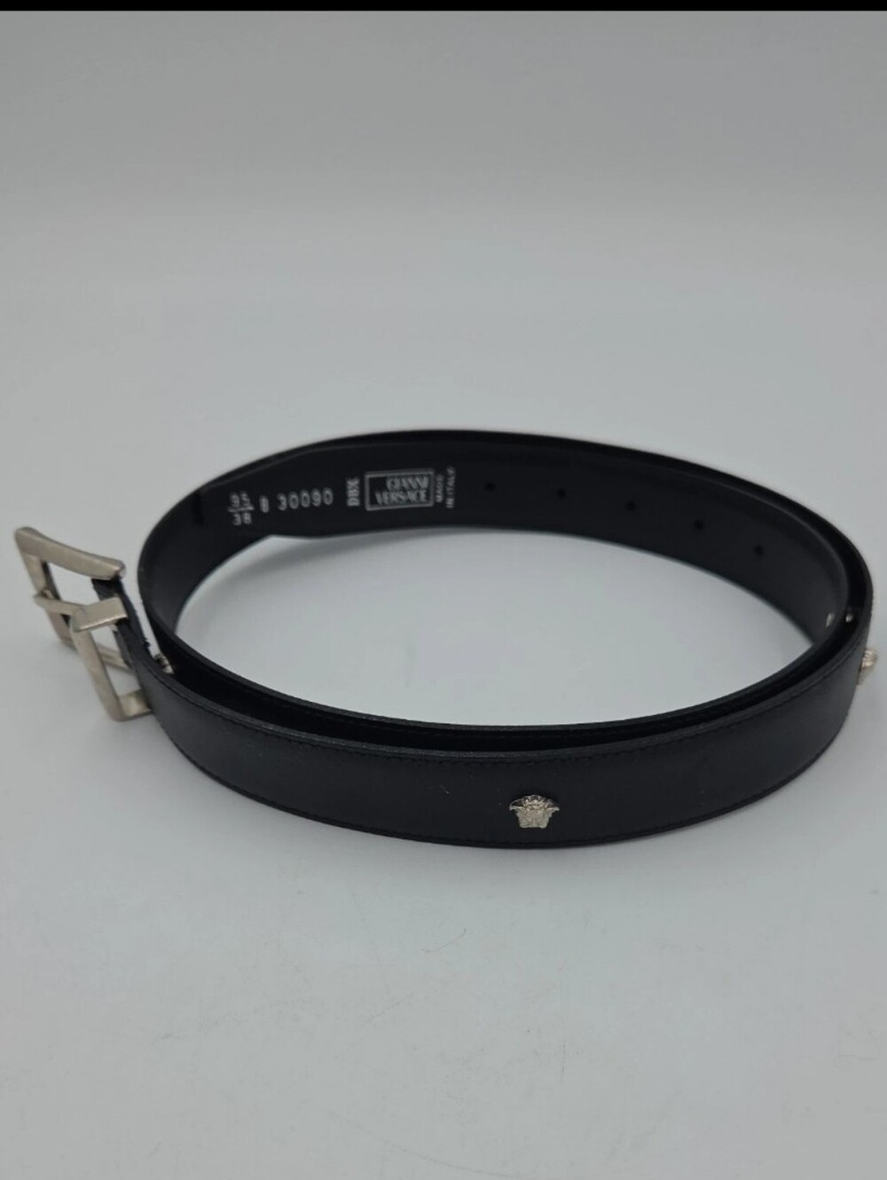 GIANNI VERSACE Black Leather Studded Medusa Belt Italy 38